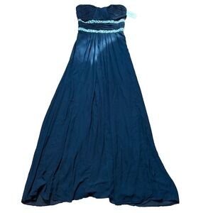 Strapless Black Chiffon Beaded Empire Waist Prom Evening Formal Gown Dress XS